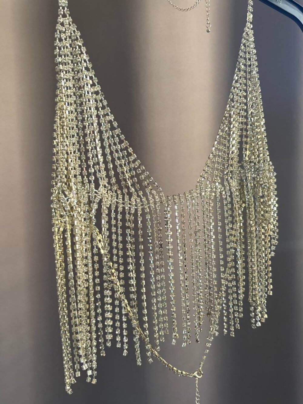 Crystal Rhinestone Fringe Bralette Halter Body Chain Festival Crop Top One Size